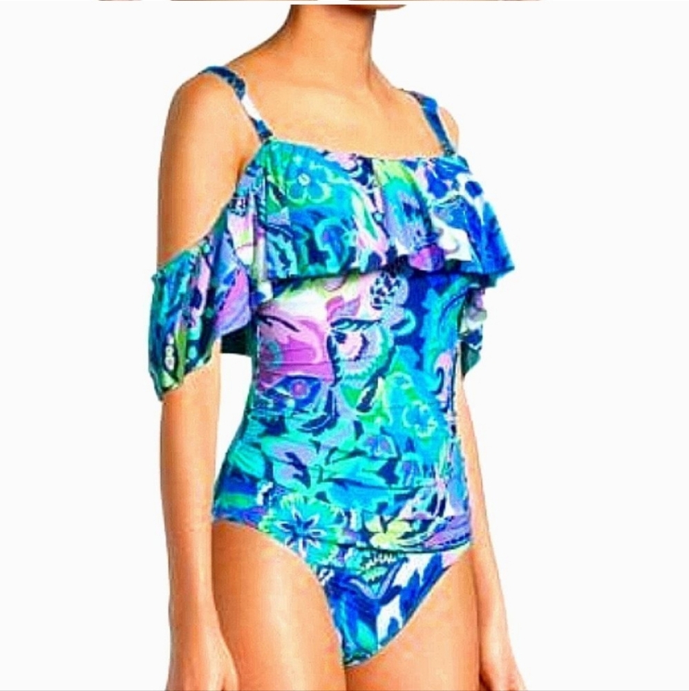 TAHARI Floral Ruffle Off The Shoulder